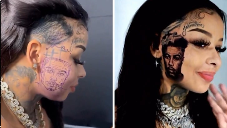 Chrisean Rock showcases her new Blueface tattoo in an Instagram video.