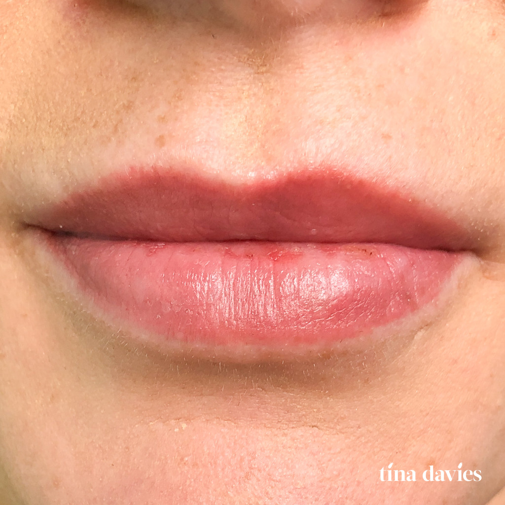Days 14-21 of Lip Blush Tattoo Healing Process with Blooming Color and Hydration Improvement