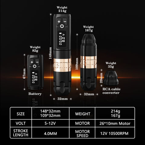 Close-up of the Ambition Soldier Tattoo Machine's digital LED display showing voltage and battery life