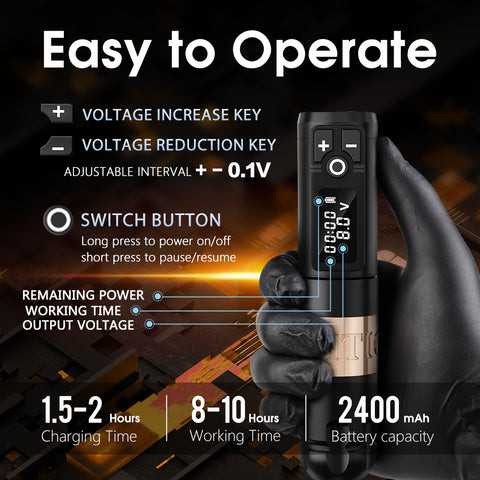 The Ambition Soldier Rotary Tattoo Machine and its components, highlighting its professional grade design