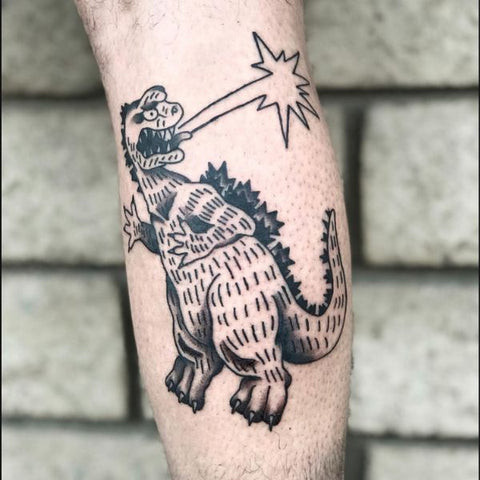 Ignorant Style Dinosaur Tattoo with Simple and Wonky Lines