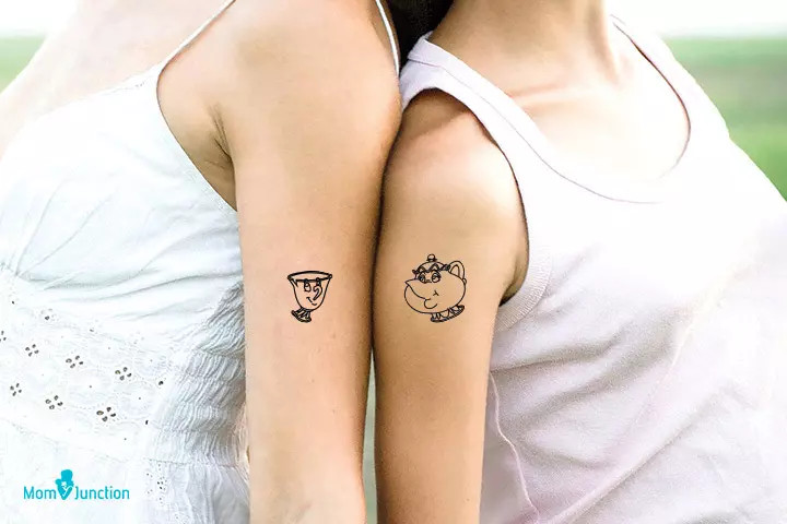 Disney Beauty and the Beast mother-daughter tattoo, whimsical and fun