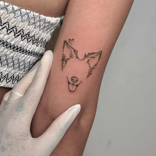 Dog ear and mouth tattoo minimalist