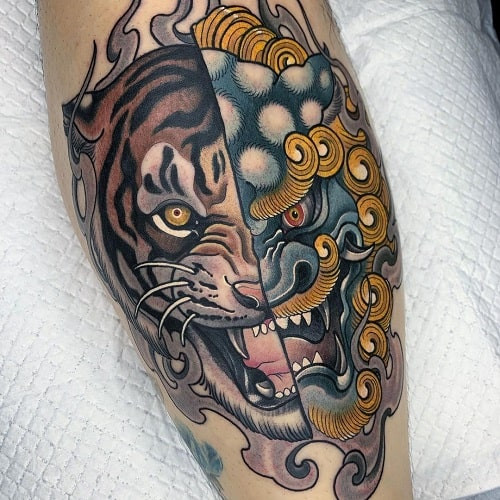 Spiritual dragon tiger yin yang tattoo representing balance