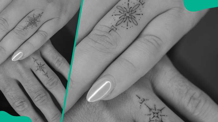 Star wedding ring tattoo symbolizing guidance and hope in a relationship.