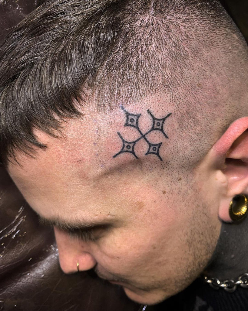 Small star constellation face tattoo near the eye, a cool and celestial-themed minimalist design.