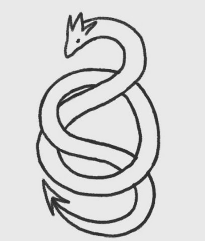 Minimalist dragon outline tattoo design, the simplest dragon tattoo idea for beginner line work practice.