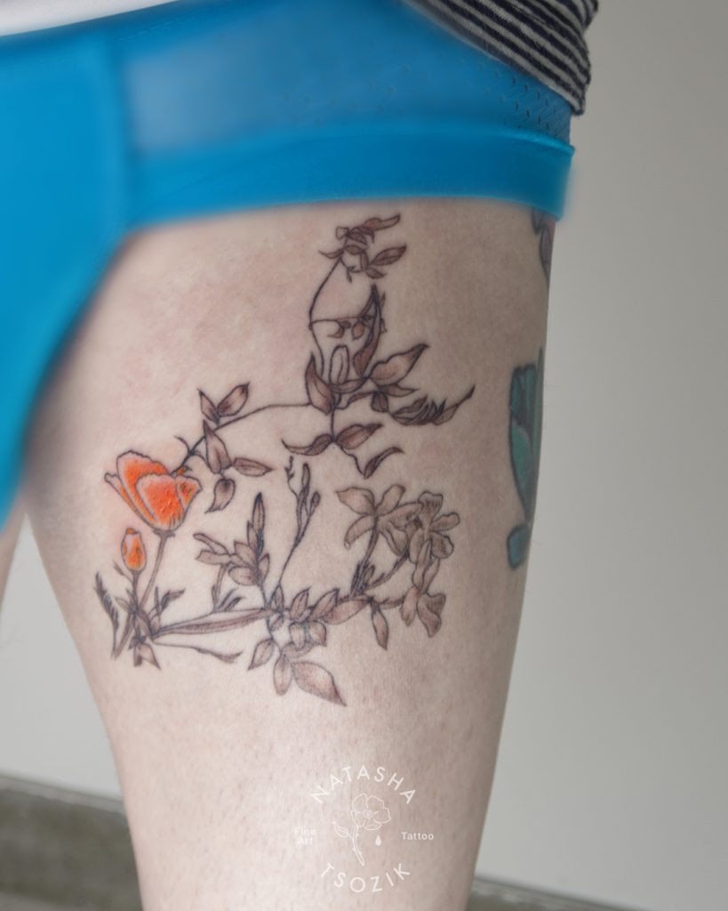 Floral leg tattoos by Natasha Tsozik 01