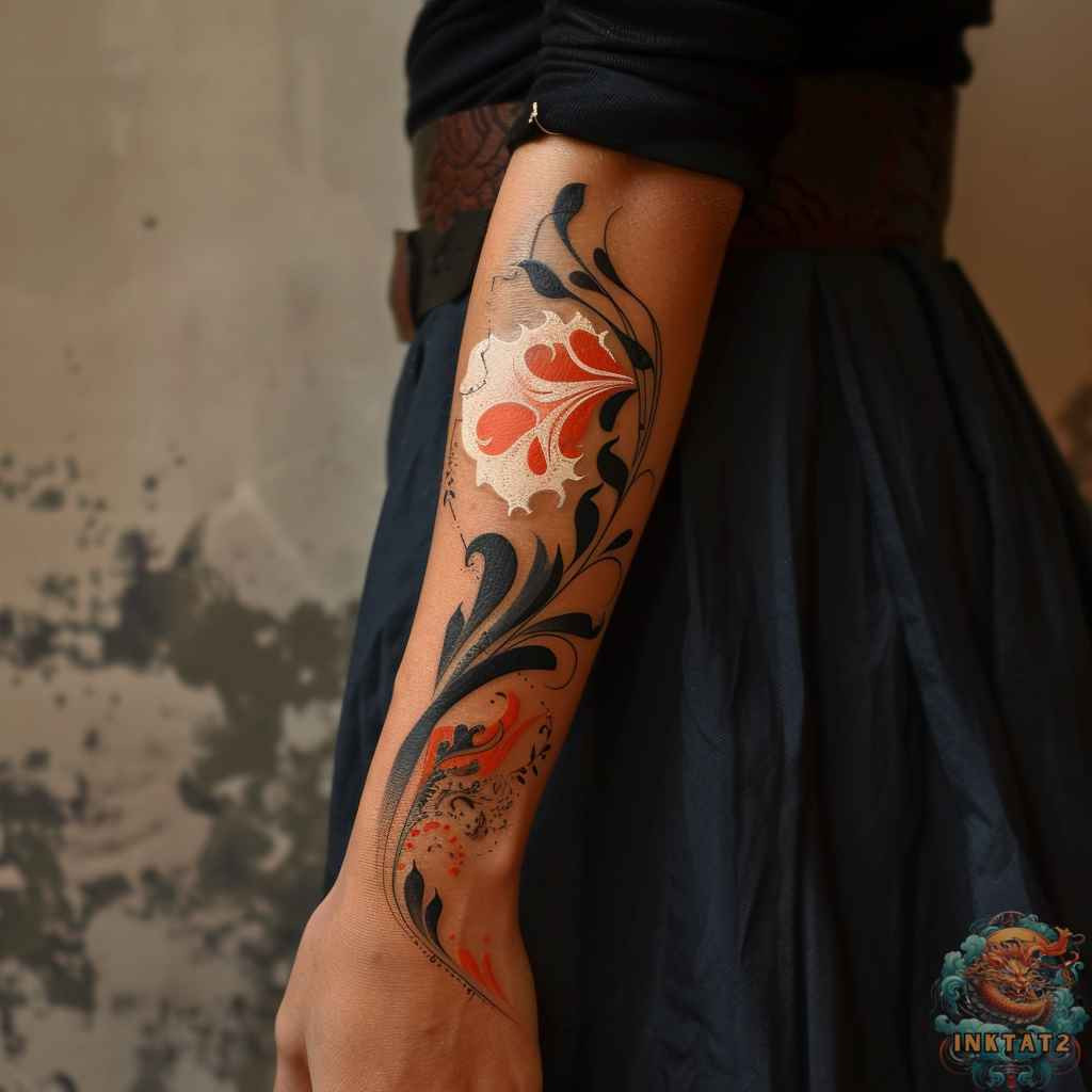 Intricate Polynesian style forearm tattoo for women.