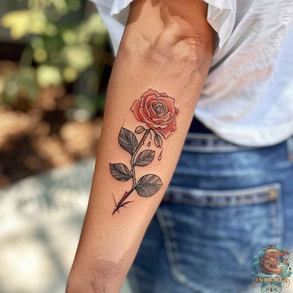 Elegant floral forearm tattoo for women.