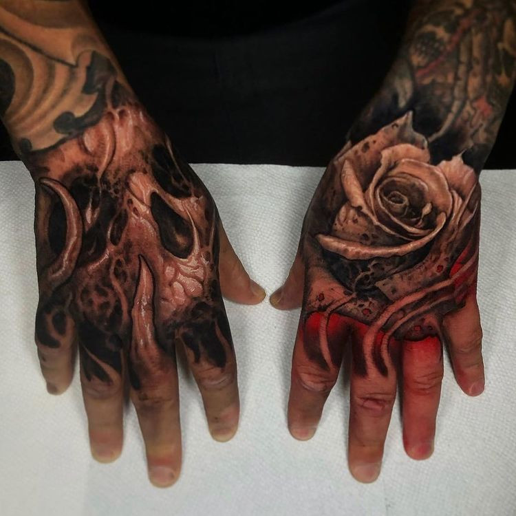 badass hand tattoos with geometric and line work