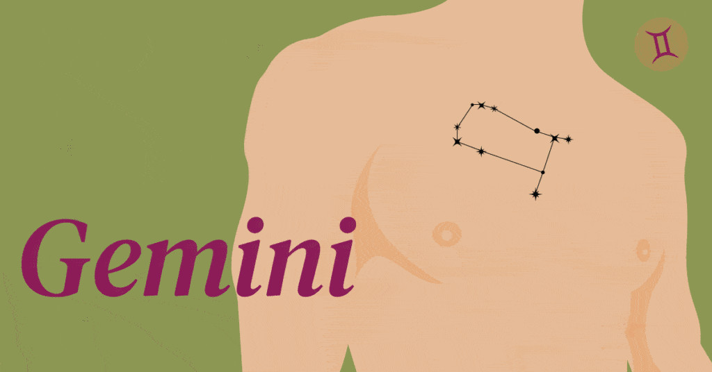 Gemini constellation tattoo design showing the twins symbol and constellation lines.