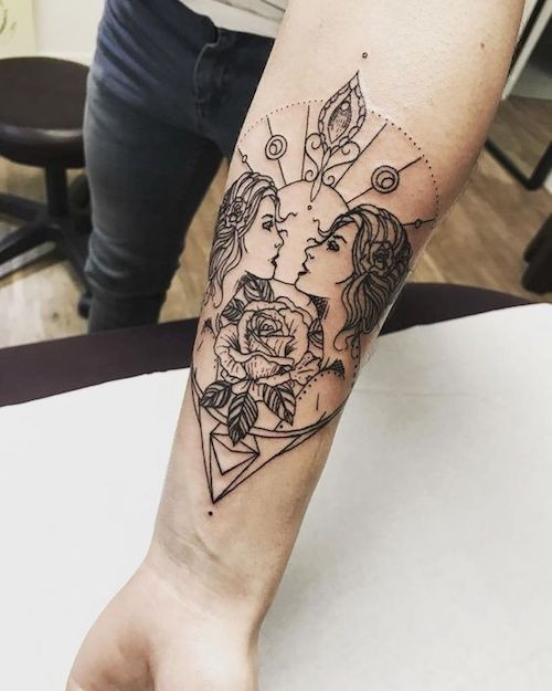 Gemini twins tattoo with constellations and stars