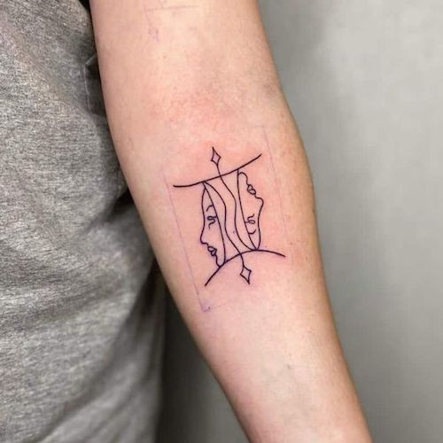 Abstract Gemini twins tattoo with flowing lines