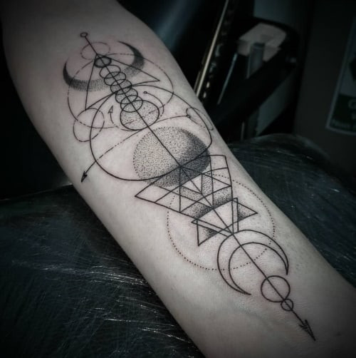 Geometric shapes tattoo featuring an abstract composition of various geometric shapes, allowing for endless creativity and personal meaning.