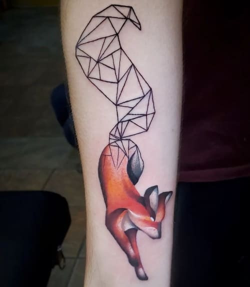 Geometric animal tattoo design on a man's chest