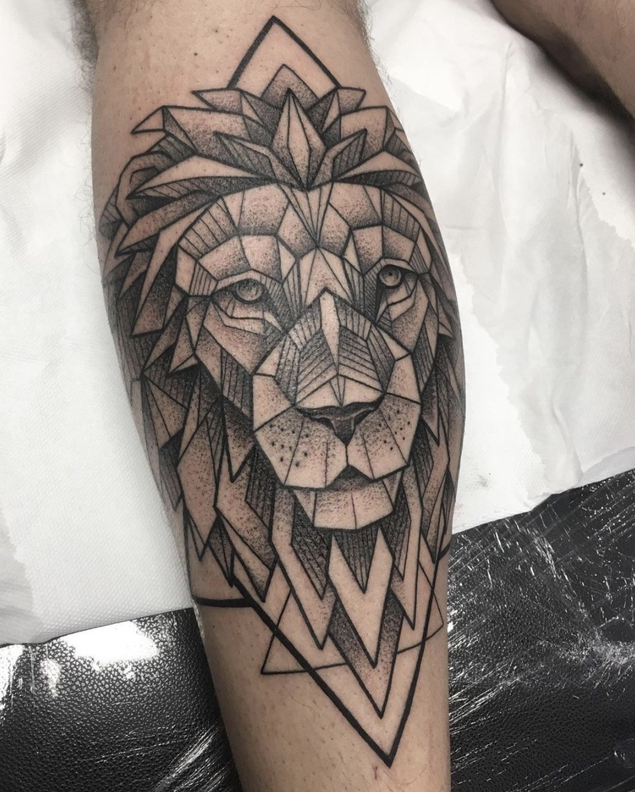 Geometric Lion Tattoo on Chest