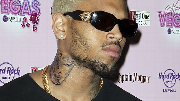 Chris Brown's neck tattoo resembling Rihanna