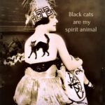 Vintage cat lady temporary black cat tattoo design.