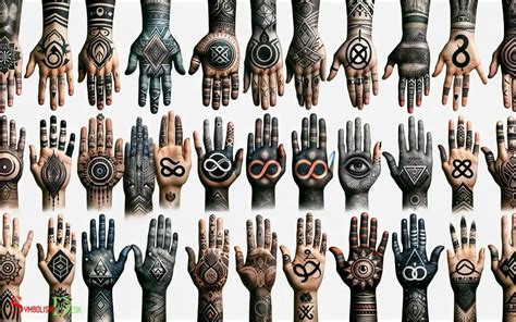 Symbolic hand tattoo with eye and geometric elements