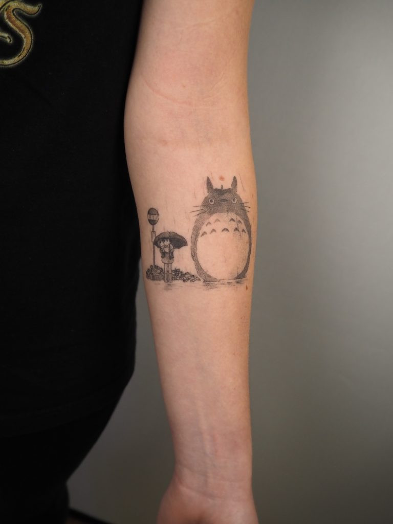 Healed Totoro single needle tattoo by Mimi-Sama after 8 months