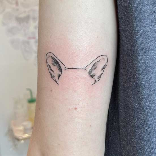 Detailed dog ear tattoo outline