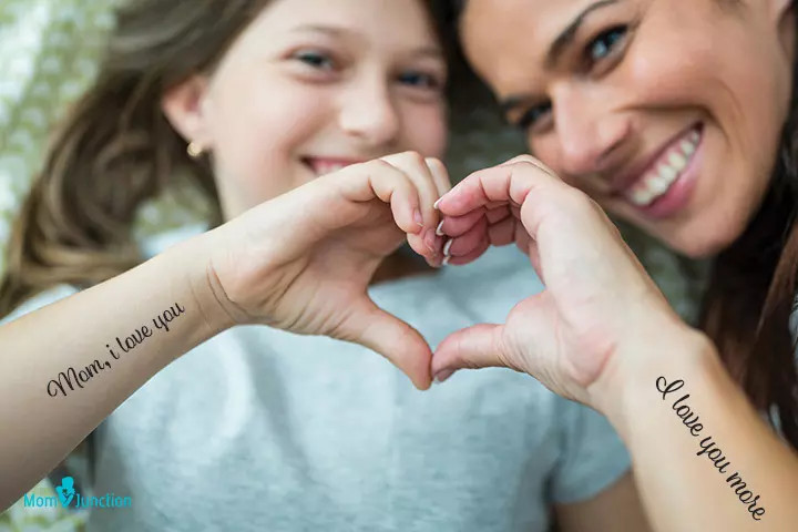 I love you more mother-daughter tattoo, playful expression of love