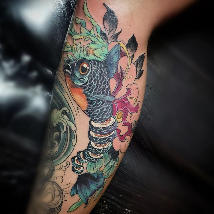 badass fish tattoo on hand