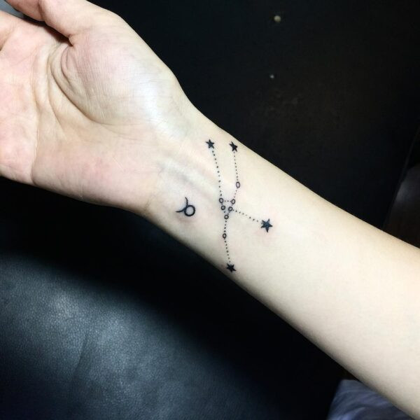 Artistic star constellation wrist tattoo, connecting to the cosmos and personal destiny for women