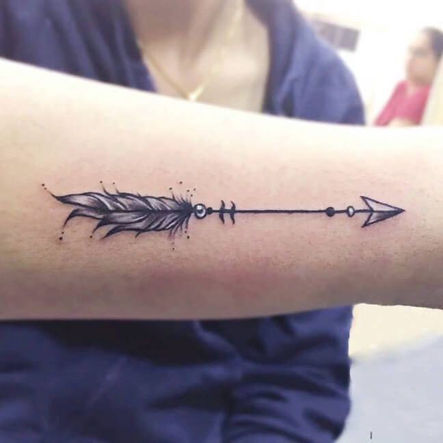 Arrow with feathers wrist tattoo for women