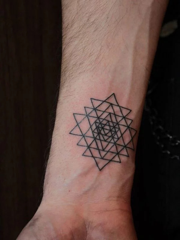 Triangle wrist tattoo symbolizing nature's forces and life's essence