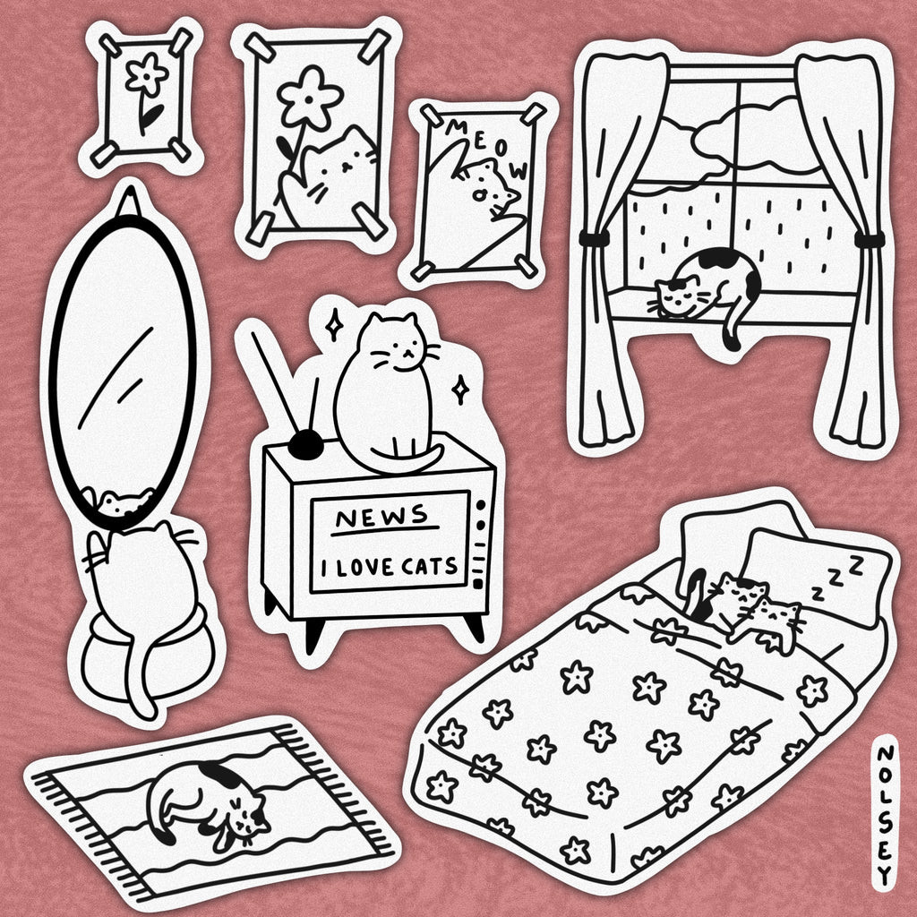 A sheet of tattoo flash designs by Andrea, showcasing a variety of quirky and illustrative styles.