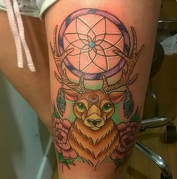 Dreamy Deer Thigh Tattoo