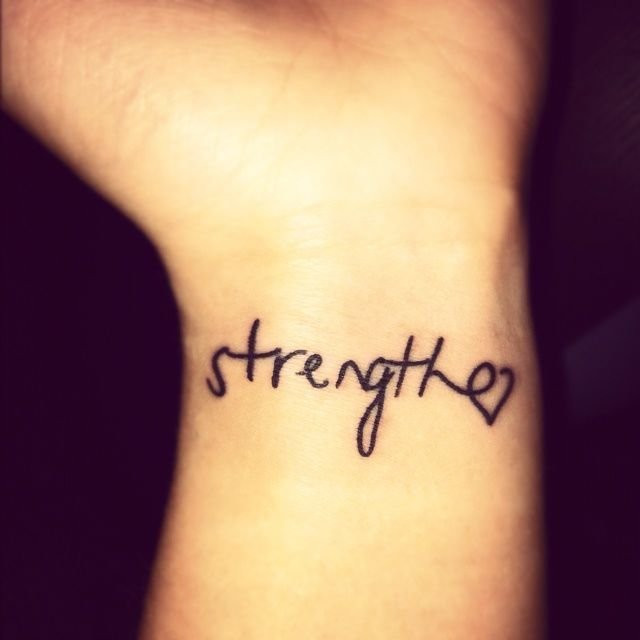 Minimalist word tattoo &quot;Strength&quot; in handwriting font