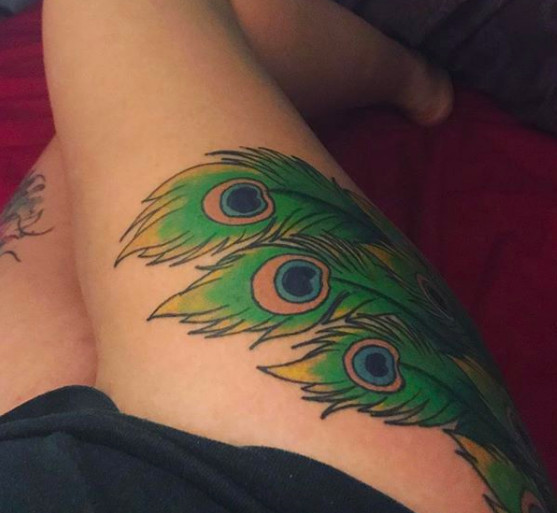 Peacock Thigh Tattoo