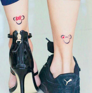 Minnie Mouse inspired bow tattoos, representing shared love for Disney and playful friendship