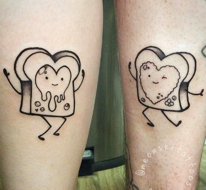 Peanut butter and jelly jar tattoos, representing iconic duos and inseparable friendship