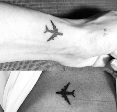 Minimalist airplane silhouette tattoos, representing long-distance friendship and travel adventures