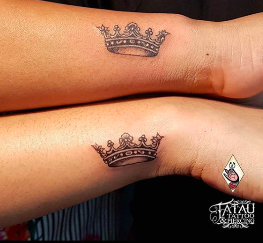 Queen crown tattoos, representing mutual respect, admiration, and recognizing each other's worth in friendship