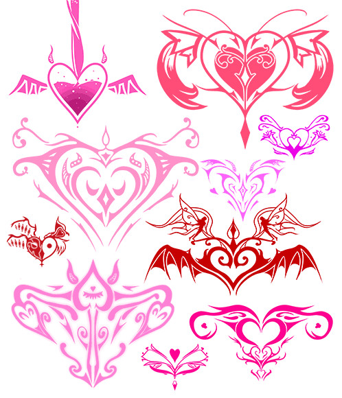A variety of womb tattoo designs by Misogohan みそごはん on Pixiv, showcasing heart and uterus-like shapes.
