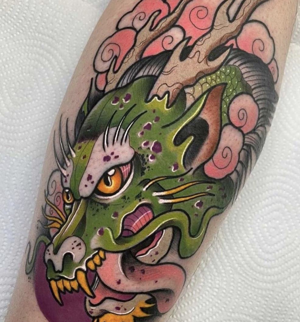 Green jade colored dragon tattoo design