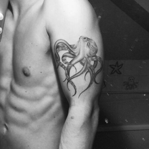 Japanese octopus tattoo with swirling tentacles and detailed suckers