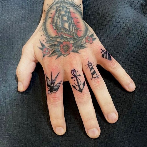 Two knuckle tattoos on men, one with a blackwork knuckle tattoo and another with a minimalist knuckle tattoo.