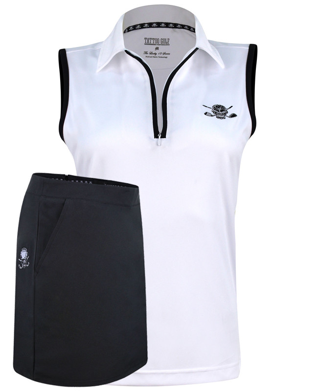 Tattoo Golf Ladies Black and White Skort Outfit - Fashionable women's golf apparel