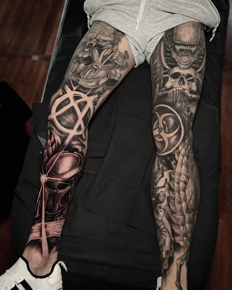 Man with full leg sleeve tattoo