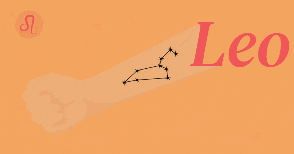 Leo constellation tattoo idea showcasing a lion design integrated with the sun and constellation.