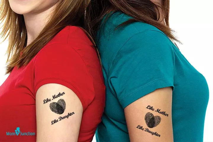 Like mother like daughter fingerprint heart tattoo, celebrating shared traits