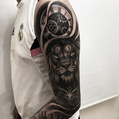 Lion and Clock Tattoo