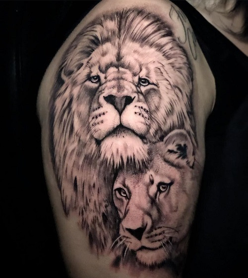 Lion and Lioness Tattoo, pair of lions together, symbolizing partnership