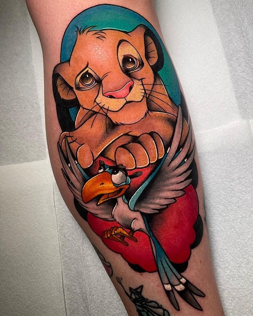 Lion King Tattoo featuring Simba, colorful and cartoon style